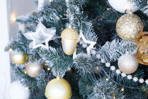 Preview: Closeup Christmas tree background, selective focus, high key