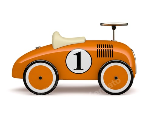 Preview: Orange retro toy car number one isolated on white background