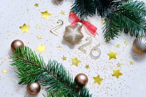 Preview: Abstract background of Christmas attributes with the year number 2026.