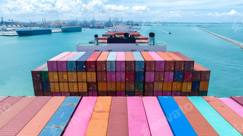 Preview: Stern of large cargo container ship import export container box on the ocean sea