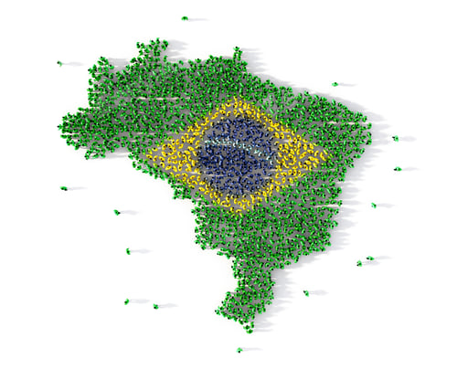 Preview: Large group of people forming Brazil map concept. 3d illustration