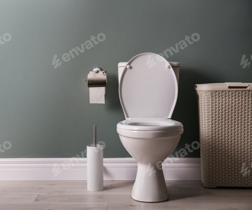 Preview: New ceramic toilet bowl in modern bathroom