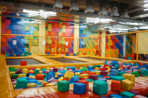 Preview: Kids trampoline and soft cubes on playground