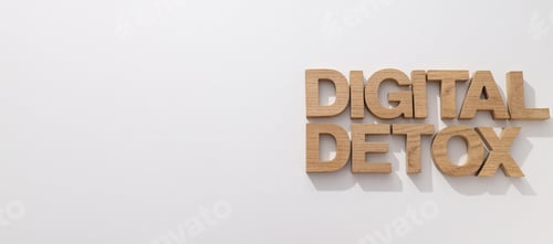 Preview: The inscription "digital detoxification" in wooden letters