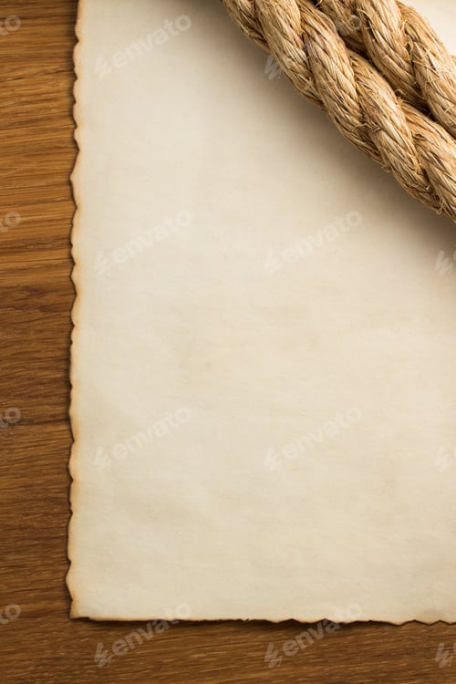 Preview: ropes and old vintage ancient paper at wood