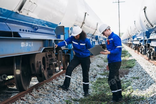 Preview: Engineer inspecting railway for gas transport and industrial freight.