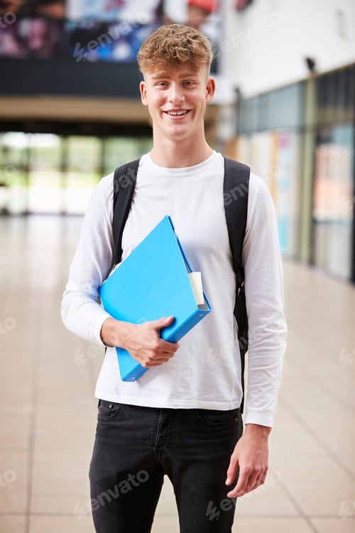 Preview: Portrait Of Male Student Standing In College Building