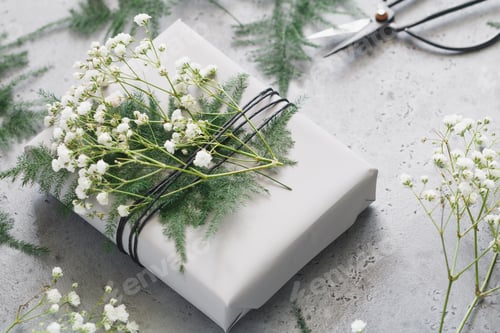 Preview: Wrapping gifts, florist workshop, photo set. Close up.