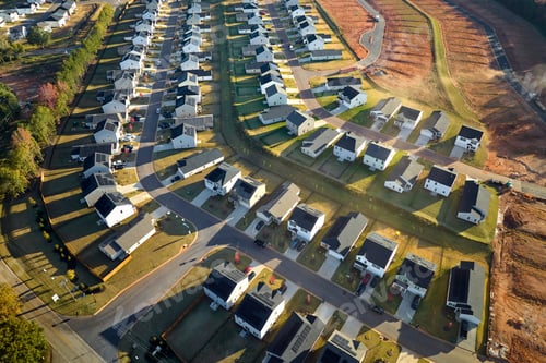 Preview: View from above of densely built residential houses under construction in south Carolina