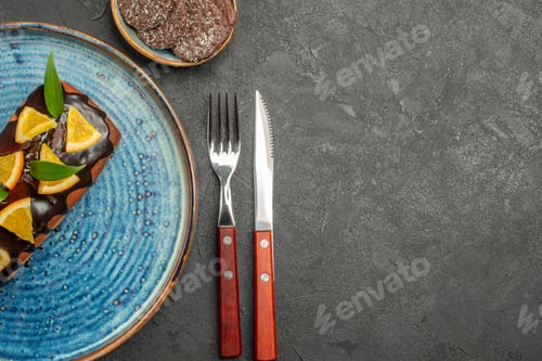 Preview: Horizontal view of delicious cake and biscuits on black background