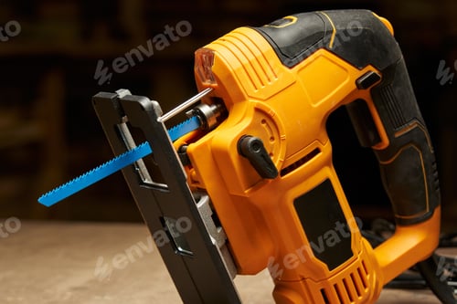 Preview: Orange Jigsaw Power Tool with Blue Blade