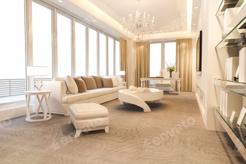 Preview: 3d rendering loft luxury living room and working room with bookshelf