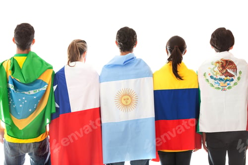 Preview: Group Of Latinamerican People With The Flags - Isolated Over A White Background
