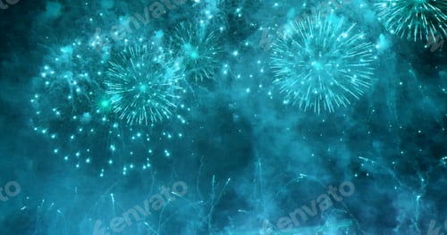 Visualização: Fogos de artifício comemoram aniversário, feliz ano novo de 2025, festival de férias de 4 de julho
