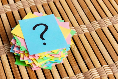 Preview: colorful question marks written reminders tickets. ask or business concept