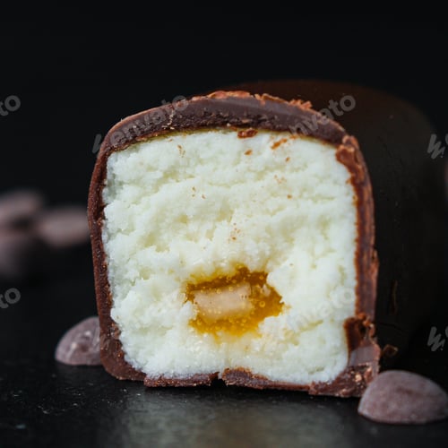 Preview: Curd Cheese In Chocolate Icing Fruit Filling, Sweet Dessert Menu Concept Healthy Eating. Food