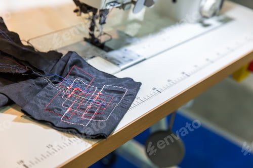 Preview: Sewing machine in cutting shop closeup, nobody