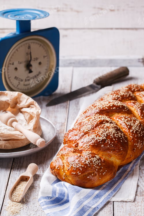 Preview: Challah bread with sesame seeds. Pastry.Bread