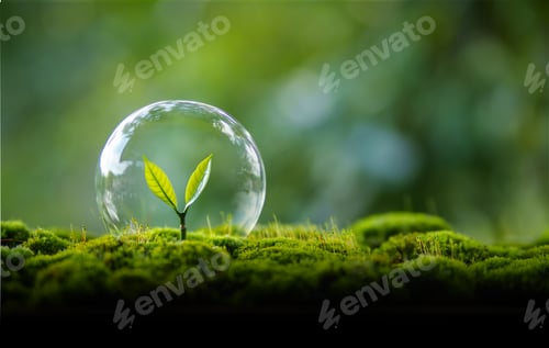 Preview: Young tree growing in moss and green nature background