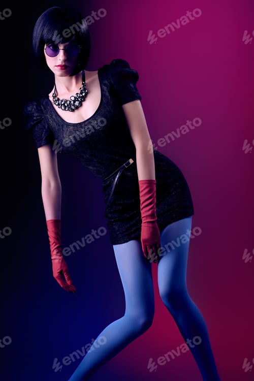 Preview: Fashion beauty brunette woman, bob hairstyle black