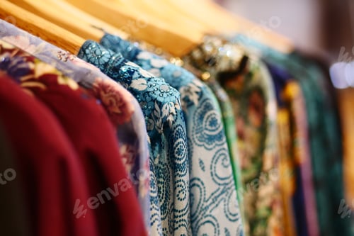 Preview: close up of stack of clothes hanging
