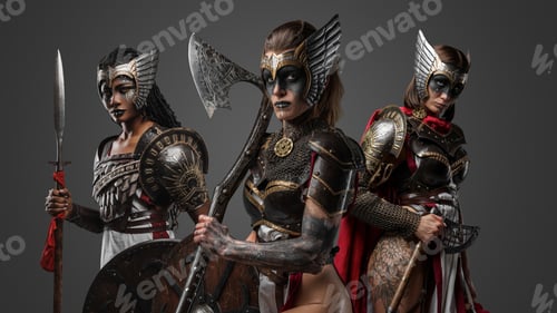 Preview: Brave female warriors from past against gray background