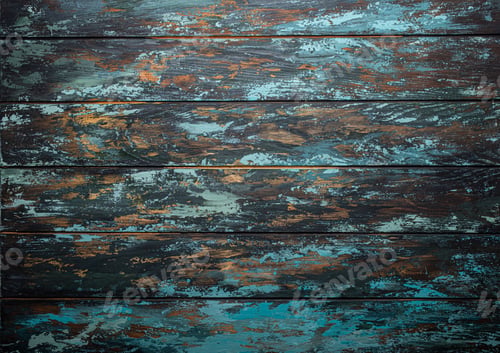 Preview: Cracked and peeled blue painted wooden panels rustic blank background
