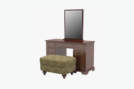 Preview: Wooden dressing table with six drawers and upholstered ottoman