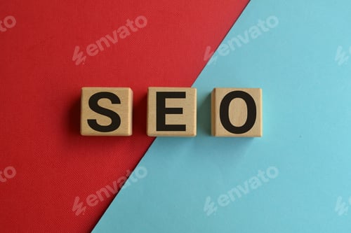 Preview: Top view of wooden blocks with seo letters