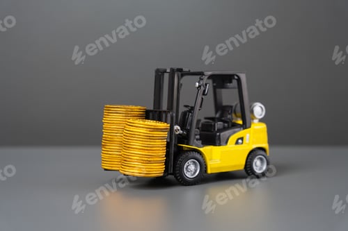 Preview: Forklift and stacks of coins. I