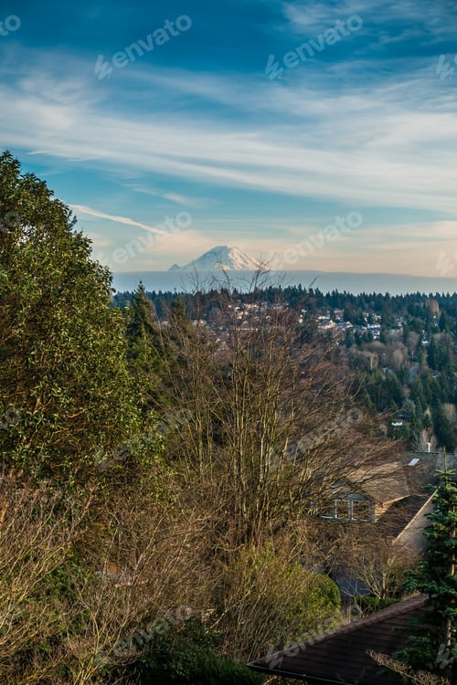 Preview: A Veiw Of Mount Rainier And Wispy Clouds. Photo Taken In Burien, Washington.