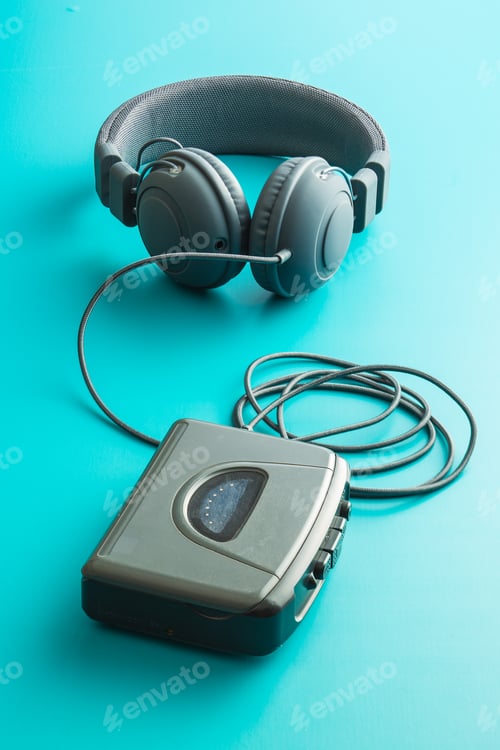Preview: The vintage audio player and headphones.