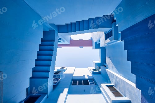 Aperçu: Geometric building design. The red wall, La manzanera. Calpe