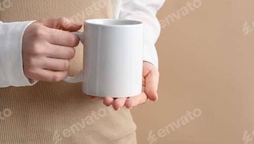 Preview: Mockup white coffe cup or mug in female hands