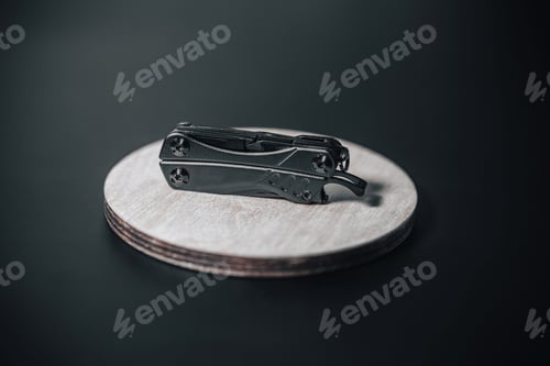 Preview: Stainless Multi tool knife on black background