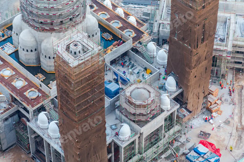 Preview: Aerial view of building new mosque in Dubai Marina