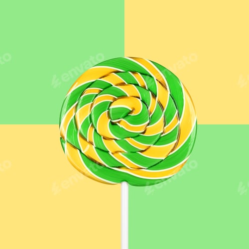 Preview: Sweet and delicious green and yellow swirl spiral lollipop candy.