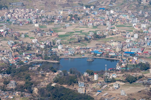 Preview: Aerial view of Taudaha Lake on the outskirts of Kathmandu, Nepal.