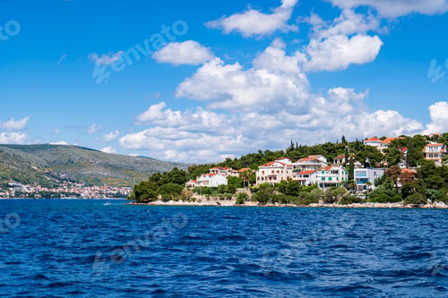 Preview: Aerial view of the Sibenik, Croatia. Beautiful old city of Sibenik, town center and adriatic sea
