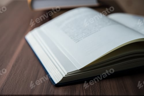 Preview: Close up of opened book on wooden table. Education concept.
