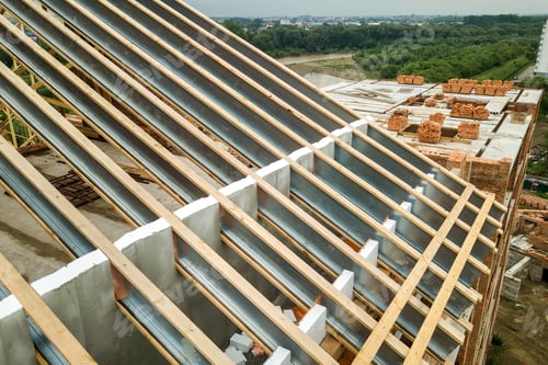 Preview: Stainless steel roof structure for future roof under construction. Development of metal roofing