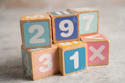 Preview: Math number colorful on white background, education study mathematics learning teach concept.