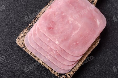 Preview: Boiled ham cut into square slices with sorrel and spices