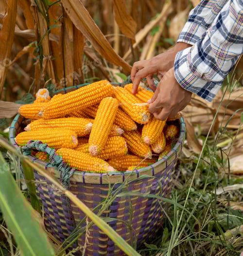 Preview: Asia woman farmer picking Corn harvesting working at corn Farm. no waste. Agricultural