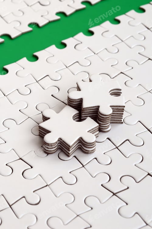 Preview: The green path is laid on the platform of a white folded jigsaw puzzle. The missing eleme