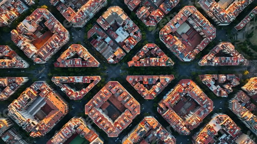 Preview: Aerial view of typical buildings of Barcelona cityscape. Eixample residential famous urban grid