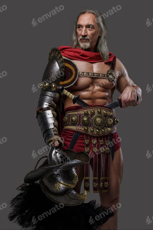 Preview: Handsome mature gladiator with long hair and stylish beard
