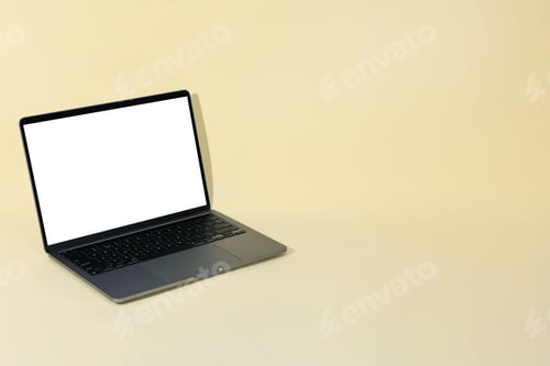 Preview: Concept of workplace, laptop with empty screen