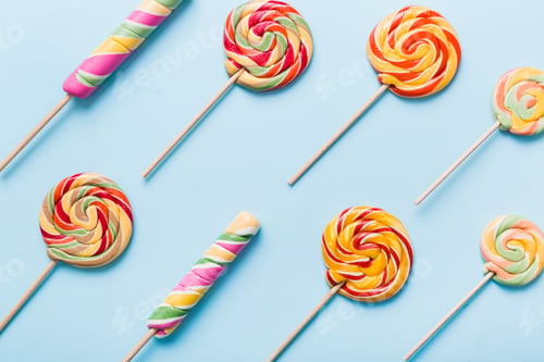 Preview: Set of colorful lollipops on colored background. Summer concept.