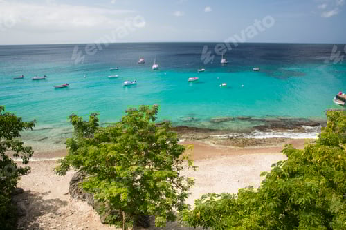 Preview: High angle view of beach and sea, Westpunt, Curacao, Caribbean